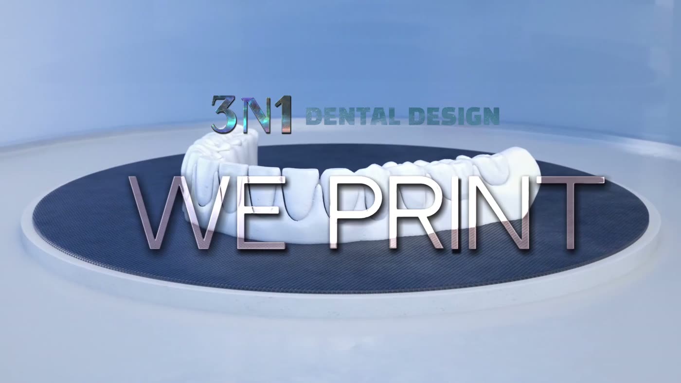 Frame from the Three in One Dental Designs laboratory video showing a restoration being produced